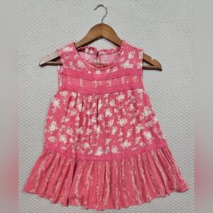 Maurices Pink & Cream Boho Floral Sleeveless Ruffle Top Size M